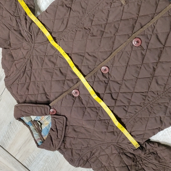 L.L. Bean Brown Quilted Collared Jacket with Plaid Lining - Picture 10 of 13
